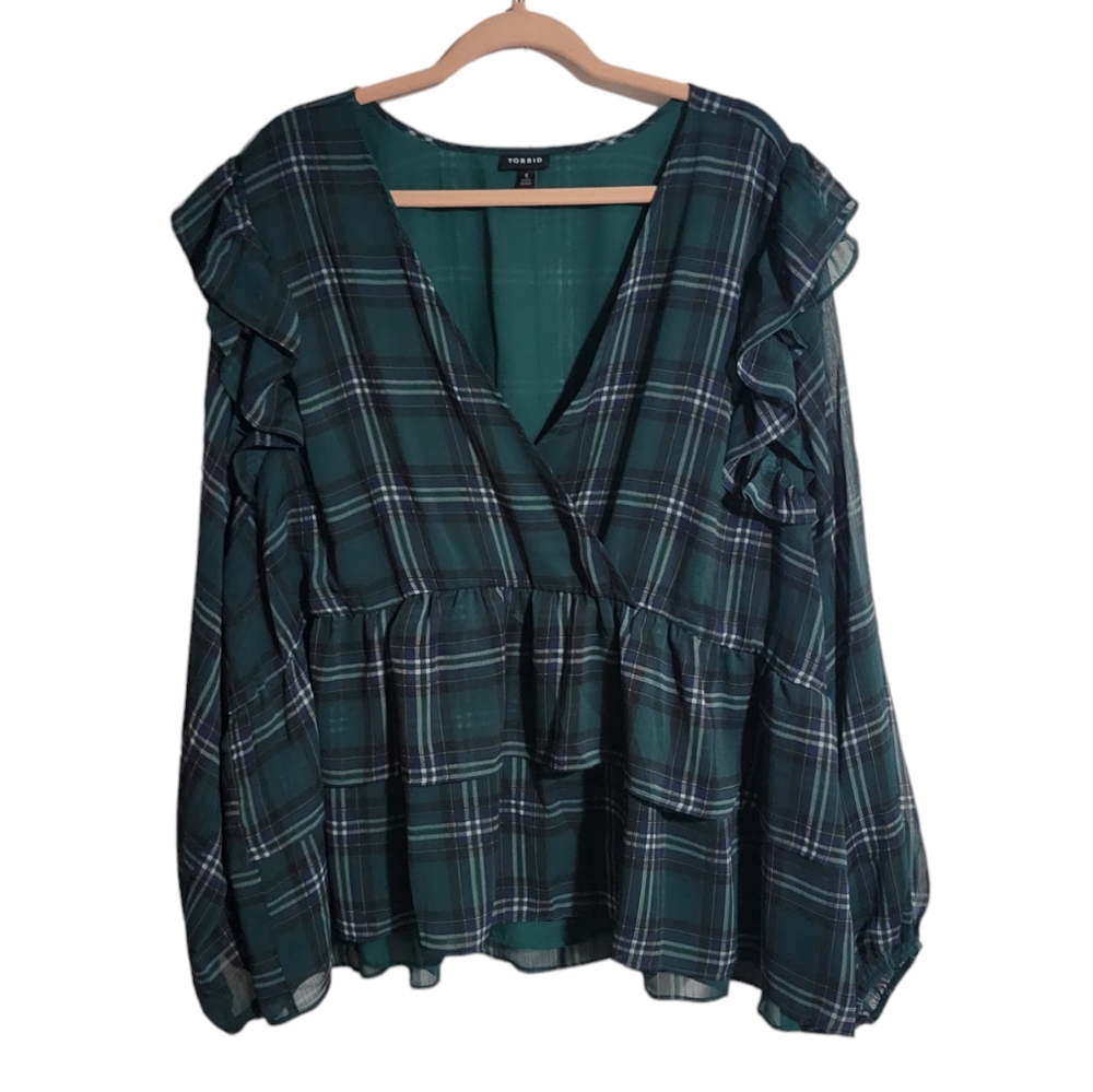 Torrid Plaid Ruffle Blouse - Picture 2 of 3